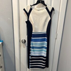 Enfocus Studio Navy and White Colorblock Midi Dress